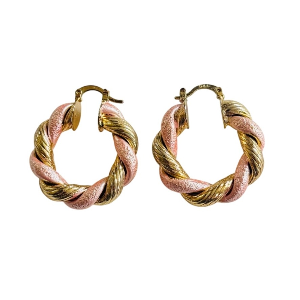 French Earrings VTG twisted Hoop Couture Regal chunky Dangle High end Gold tone‎